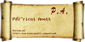 Páricsi Anett névjegykártya